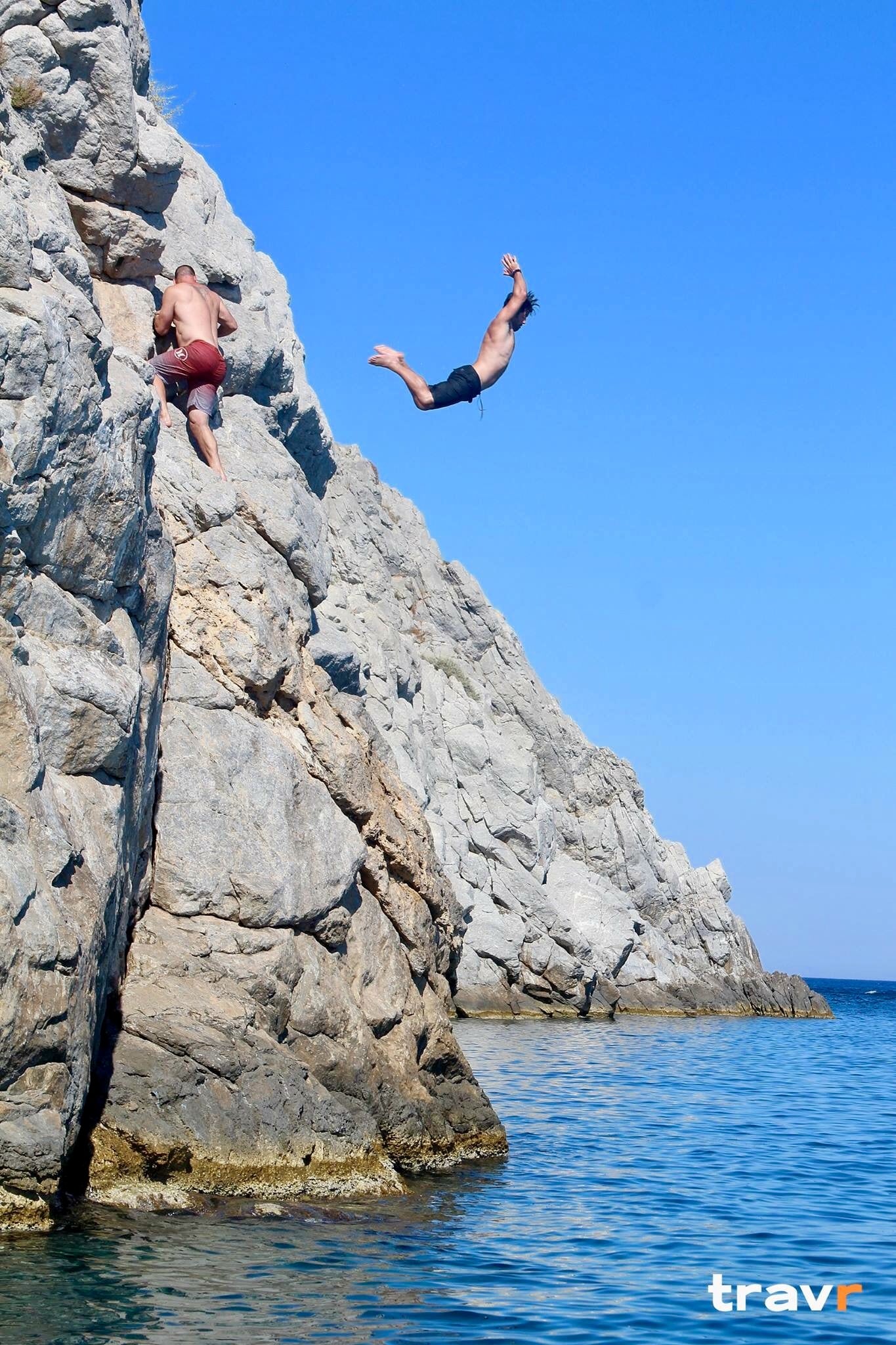 steven jumping off a cliff in greece