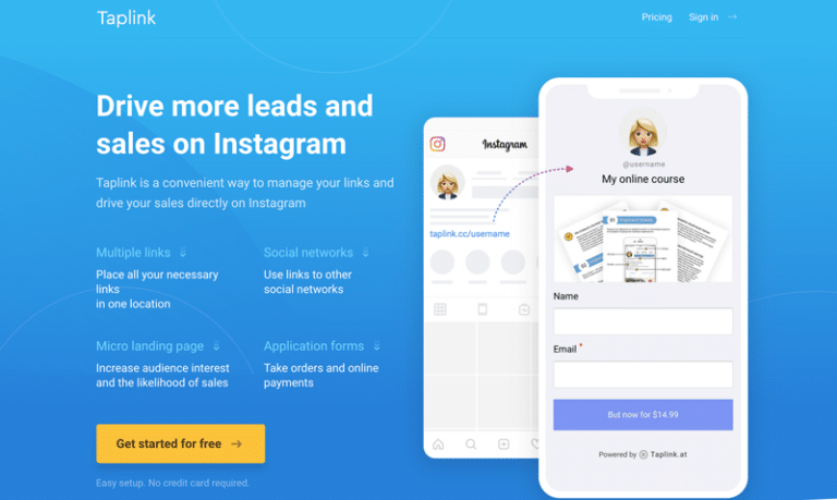 Taplink Landing Page Tool for Instagram and Social Media